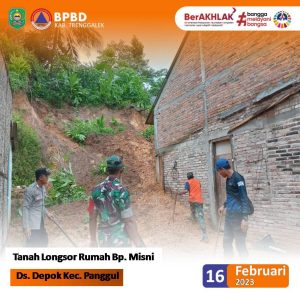 Kamis, 16 Februari 2023. Tanah LONGSOR. Lokasi : RT. 16 dan 18 RW. 08 Dsn. Pegat Ds. Depok Kec. Panggul