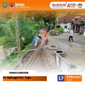 Kamis, 16 Februari 2023. Tanah LONGSOR. Lokasi : RT. 01 RW. 01 Dsn. Krajan Ds. Nglinggis Kec. Tugu