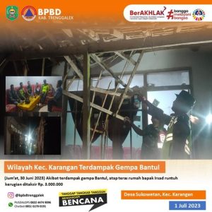 Jumat, 30 Juni 2023. Gempa Bumi. RT : 04 RW : 02 Desa Sukowetan Kec. Karangan Kab. Trenggalek