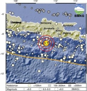 Gempa Mag:5.7, 23-Jul-2023 19:33:27WIB, Lok:8.88LS, 111.04BT (78 km BaratDaya PACITAN-JATIM), Kedlmn:20 Km #BMKG