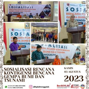 Kamis, 3 Agustus 2023. Sosialisasi Rencana Kontingensi Bencana Gempa Bumi dan Tsunami Kab. Trenggalek di Hotel Hayam Wuruk