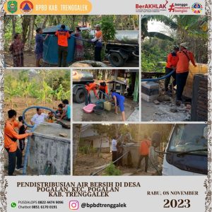 Rabu, 08 November 2023. Distribusi Air Bersih di Dsn. Secang Ds. Pogalan Kec. Pogalan, Dsn. Sanggar Ds. Besuki Kec. Panggul dan Dsn. Plapar, Dsn. Karangsudo Ds. Cakul Kec. Dongko