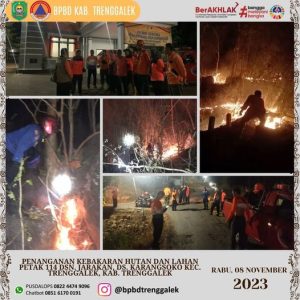 Rabu, 8 November 2023. Kebakaran Hutan dan Lahan di RT 21-22 RW 05 Dusun Jarakan, Ds Karangsoko Kec. Trenggalek Kab Trenggalek