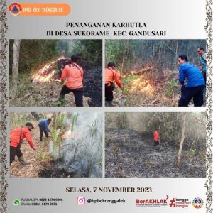 Selasa, 07 November 2023. Kebakarab Lahan di RT 28 Rw 06 Ds Sukorame Kec. Gandusari Kab. Trenggalek