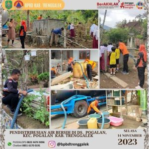 Selasa, 14 Nopember 2023. BPBD melakukan distribusi air bersih di Desa Pogalan Kec. Pogalan Kab. Trenggalek