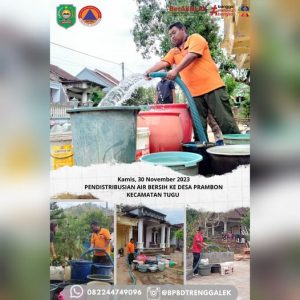 Pendistribusian air bersih oleh BPBD Kab. Trenggalek di Wilayah terdampak kekeringan Ds. Prambon Kec. Tugu Kamis, 30 November 2023