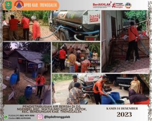 Kamis. 14 Desember 2023. Distribusian air bersih kepada masyarakat yang terdampak kekeringan di Ds. Ngembel, Kec. Watulimo dan Ds. Depok, Kec. Watulimo Kab. Trenggalek