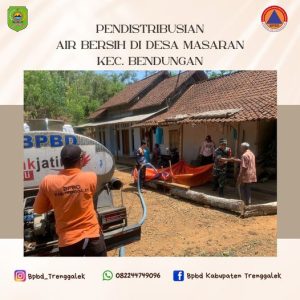 BPBD Kab. Trenggalek melaksanakan pendistribusian air bersih bagi warga terdampak kekeringan di Ds. Masaran Kec. Bendungan pada Sabtu, 23 Desember 2023