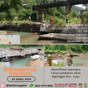 Senin, 29 April 2024 BPBD Kab. Trenggalek malakukan giat Survei dan Identifikasi lapangan rusaknya Fasilitas Umum akibat bencana Banjir dan Tanah Longsor