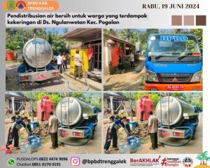 Rabu, 19 Juni 2024 BPBD Kabupaten Trenggalek melaksanakan pendistribusian air bersih ke Ds. Ngulanwetan Kec. Pogalan