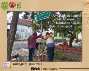 23 Juni 2024. Giat pemasangan Rambu Jalur Evakuasi Banjir di Kelurahan Kelutan Kec. Trengggalek