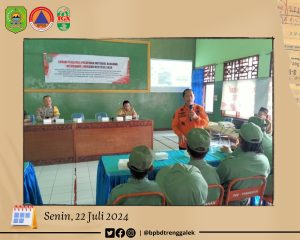 Hari Senin, 22 Juli 2024 BPBD Trenggalek ikut memberikan materi kesiapsiagaan bencana dalam acara Sosialisasi dan Pelatihan Mitigasi Bencana Kelurahan Tangguh Bencana di Kel. Tamanan Kec. Trenggalek