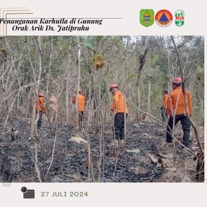 Sabtu, 27 Juli 2024. BPBD Trenggalek melaksanakan penanganan Kebakaran Hutan dan lahan di Gunung Orak Arik tepatnya di RT 31 RW 03 Ds. Jatiprahu Kec. Karangan.