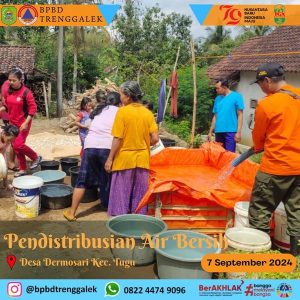 Sabtu, 07 September 2024 BPBD Kab. Trenggalek mendistribusikan bantuan air bersih ke Kecamatan Tugu dan Kecamatan Trenggalek