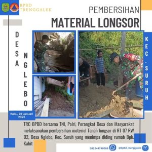 Selasa, 28 Januari 2025. Terjadi Tanah longsor di RT. 07 RW. 02 Dusun Tawang Desa Nglebo Kecamatan Suruh
