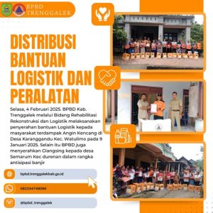 Selasa, 4 Februari 2025, BPBD Kabupaten Trenggalek bergerak cepat menyalurkan bantuan logistik kepada warga Ds. Karanggandu Kec. Watulimo