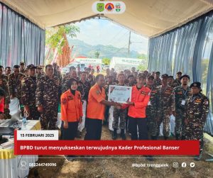 Pada hari Sabtu, 15 Februari 2025, BPBD Kabupaten Trenggalek berpartisipasi sebagai narasumber dalam kegiatan Pendidikan dan Latihan Khusus (Diklatsus) yang diselenggarakan oleh Bagana, Basada, Balantas, dan SATKORCABBANSER Trenggalek.