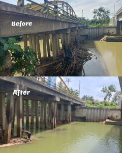 Kamis, 18 Desember 2025. BPBD Kab. Trenggalek melaksanakan pembersihan Carang bambu Ori dan sampah di bawah jembatan Plengkung Bendorejo Kec. Pogalan